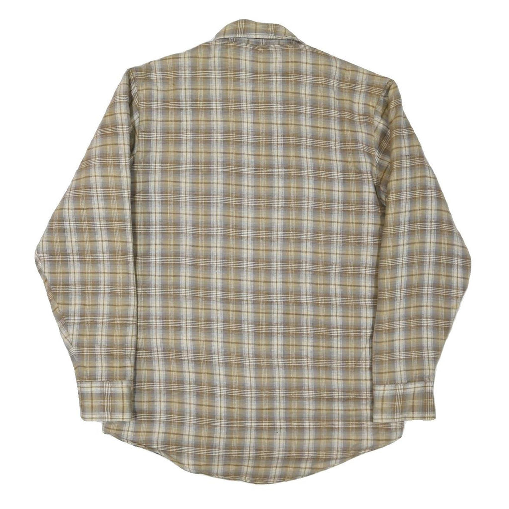 DAVID TAYLOR Mens Beige & Brown Check Shirt S Cotton Blend Casual Long Sleeve