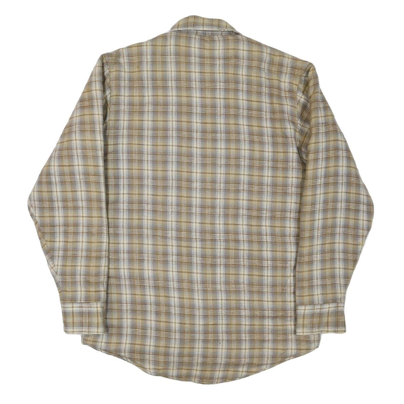 DAVID TAYLOR Mens Beige & Brown Check Shirt S Cotton Blend Casual Long Sleeve