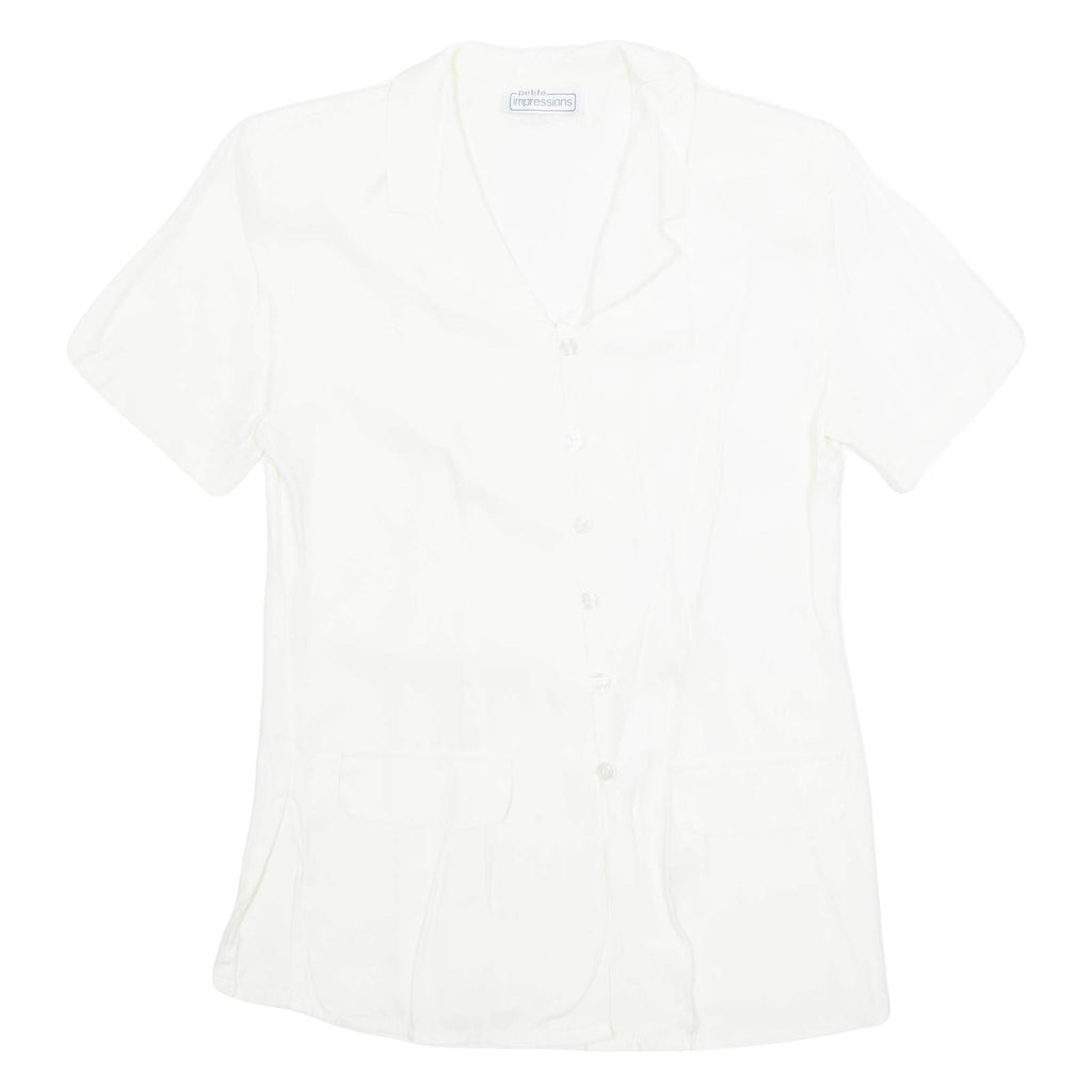 IMPRESSIONS Petite Womens Blouse Shirt Cream Collared 90s S