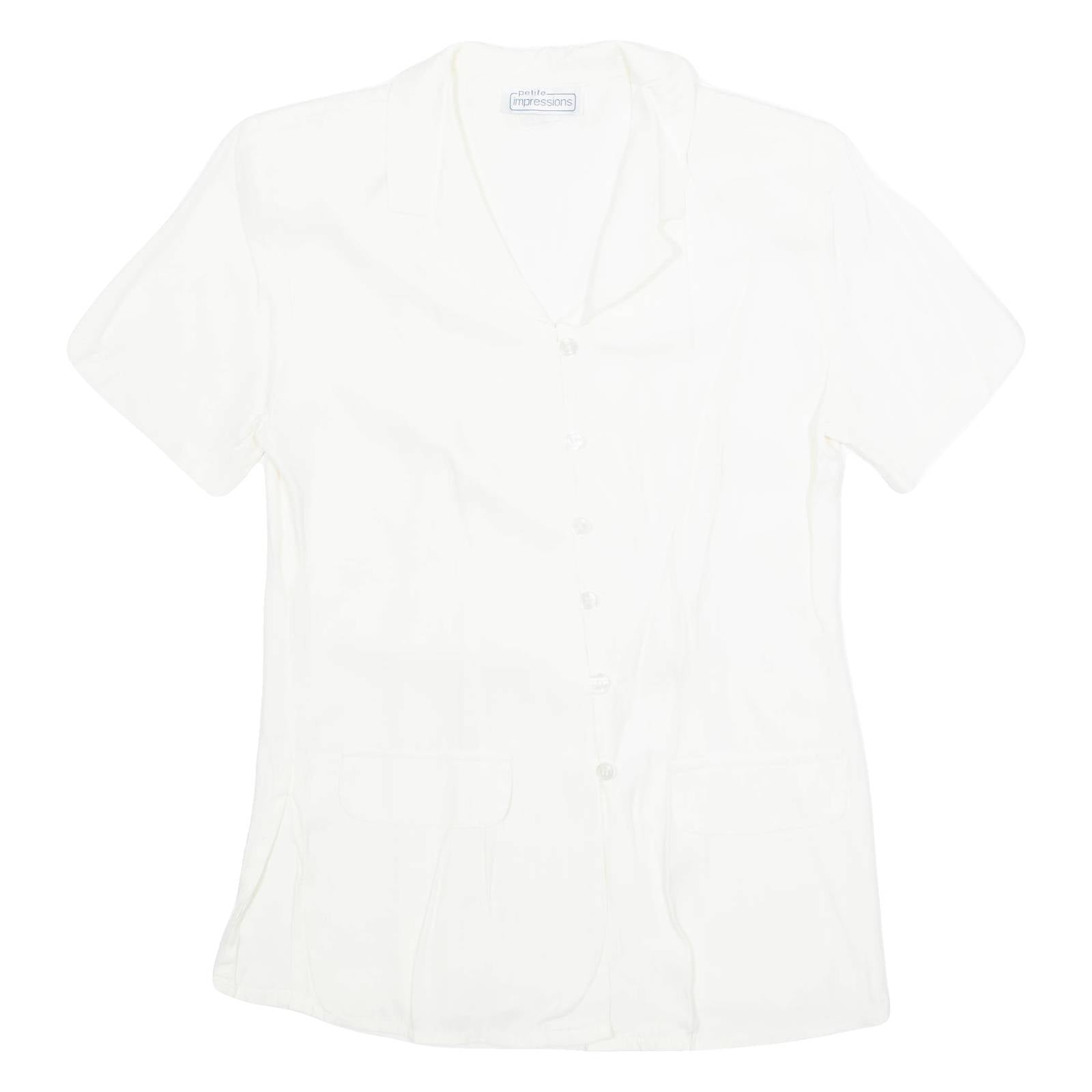 IMPRESSIONS Petite Womens Blouse Shirt Cream Collared 90s S