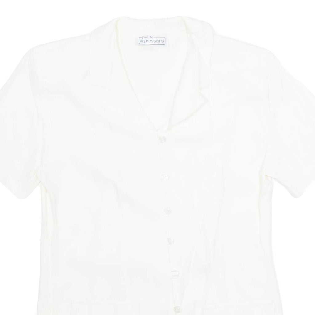 IMPRESSIONS Petite Womens Blouse Shirt Cream Collared 90s S
