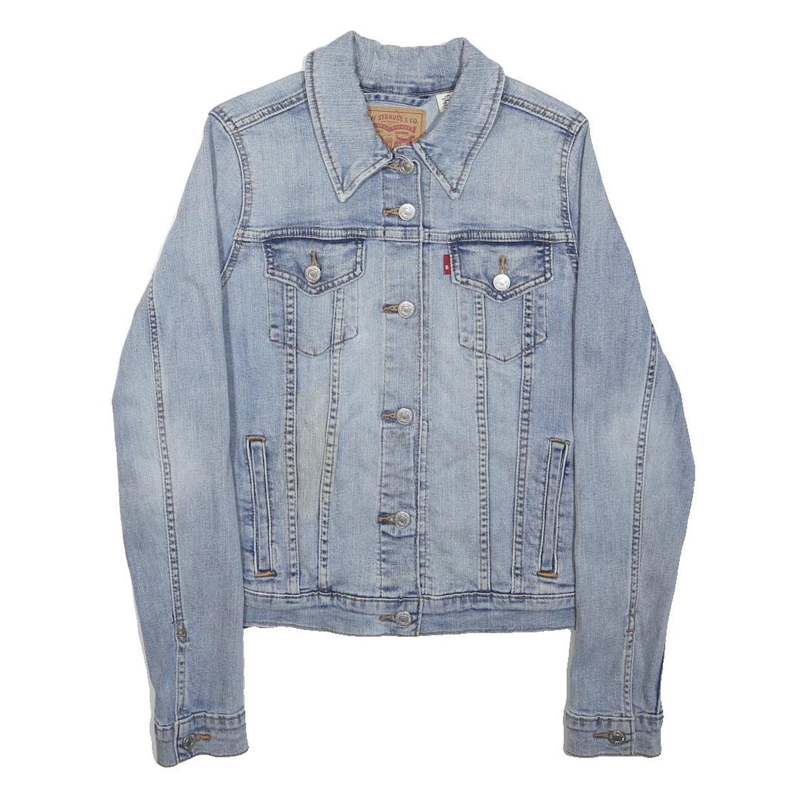 LEVI'S Womens Blue Denim Jacket L Cotton Plain Button Closure Chic Classic
