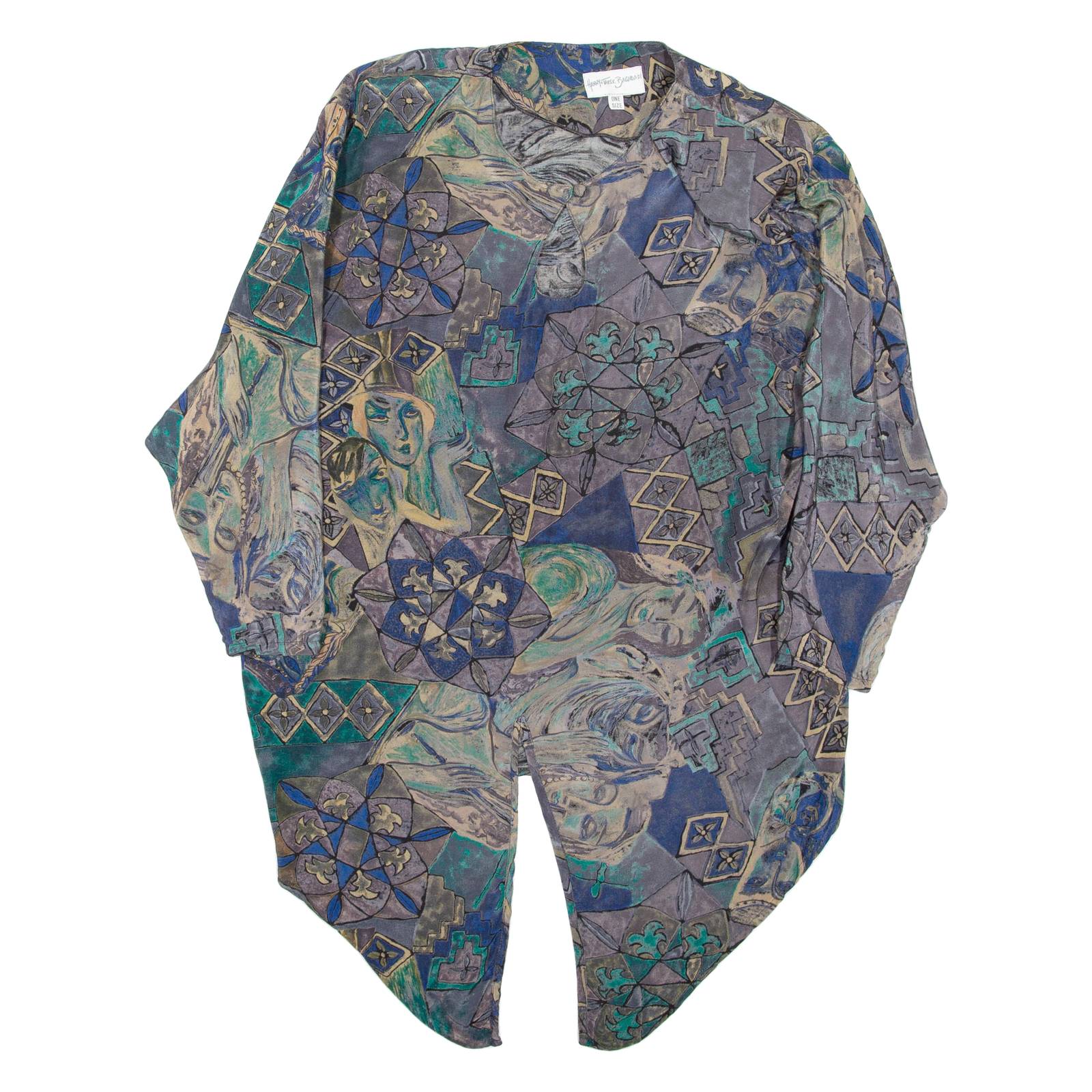 Womens Printed Blouse Grey Long Sleeve Crazy Pattern ONE SIZE