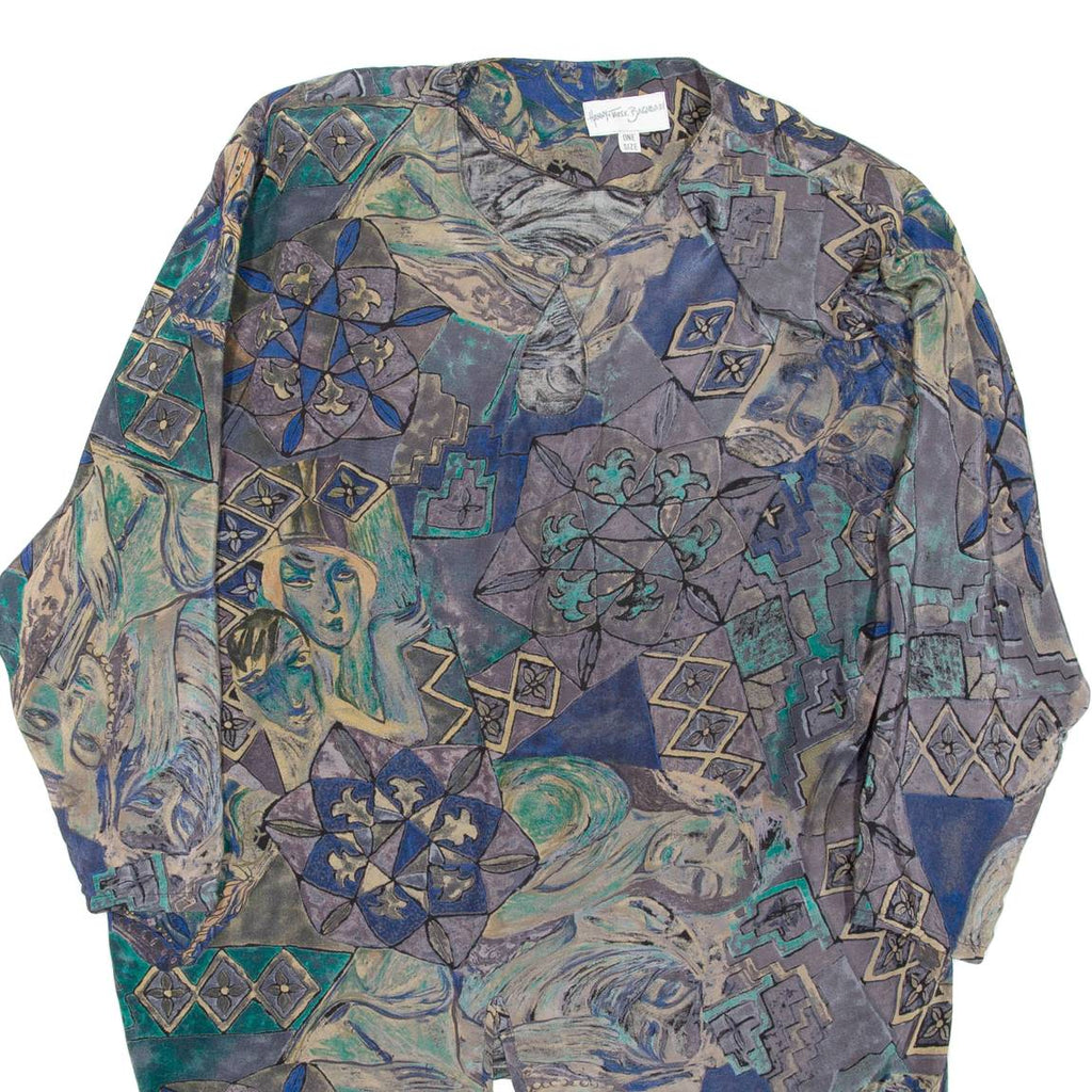 Womens Printed Blouse Grey Long Sleeve Crazy Pattern ONE SIZE