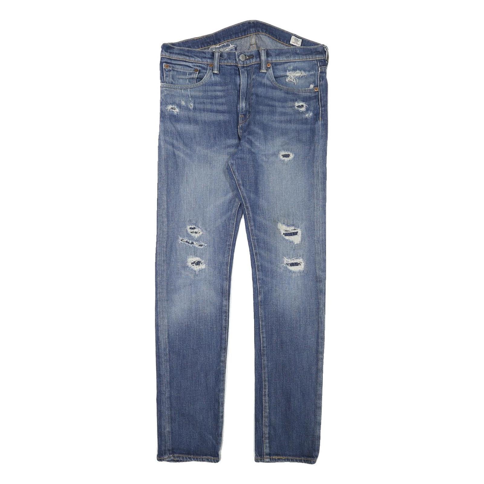 LEVI'S Mens Slim Blue Denim Light W32 L30 Distressed Jeans Zip Closure