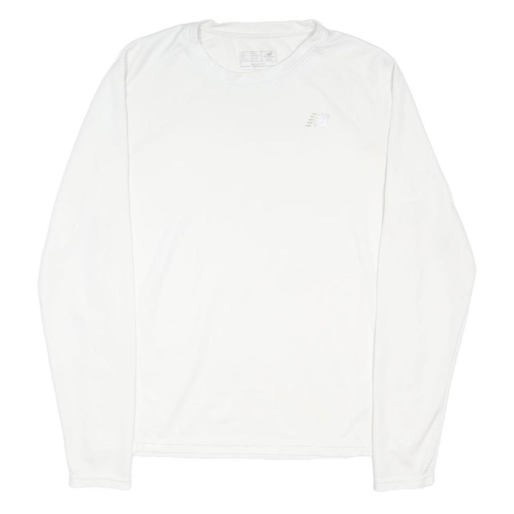 NEW BALANCE Mens White Long Sleeve Crew Neck T-Shirt S Lightweight Sportswear