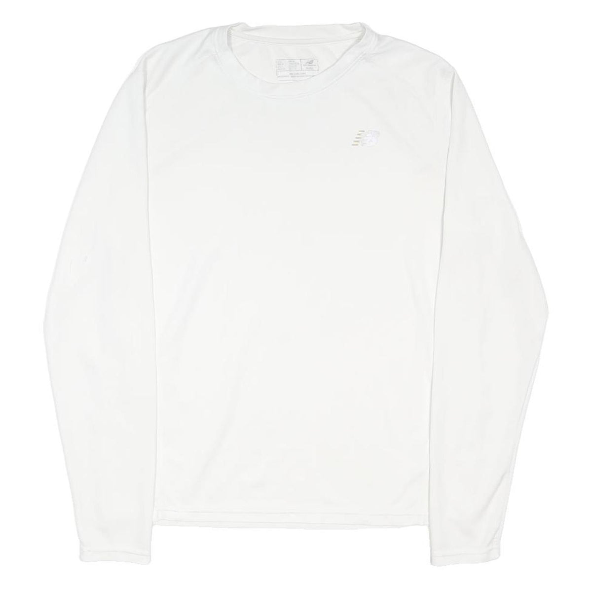 NEW BALANCE Mens White Long Sleeve Crew Neck T-Shirt S Lightweight Sportswear