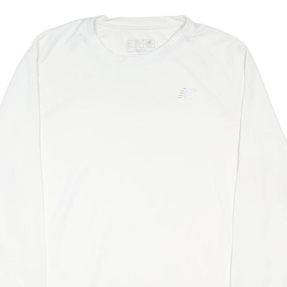 NEW BALANCE Mens White Long Sleeve Crew Neck T-Shirt S Lightweight Sportswear