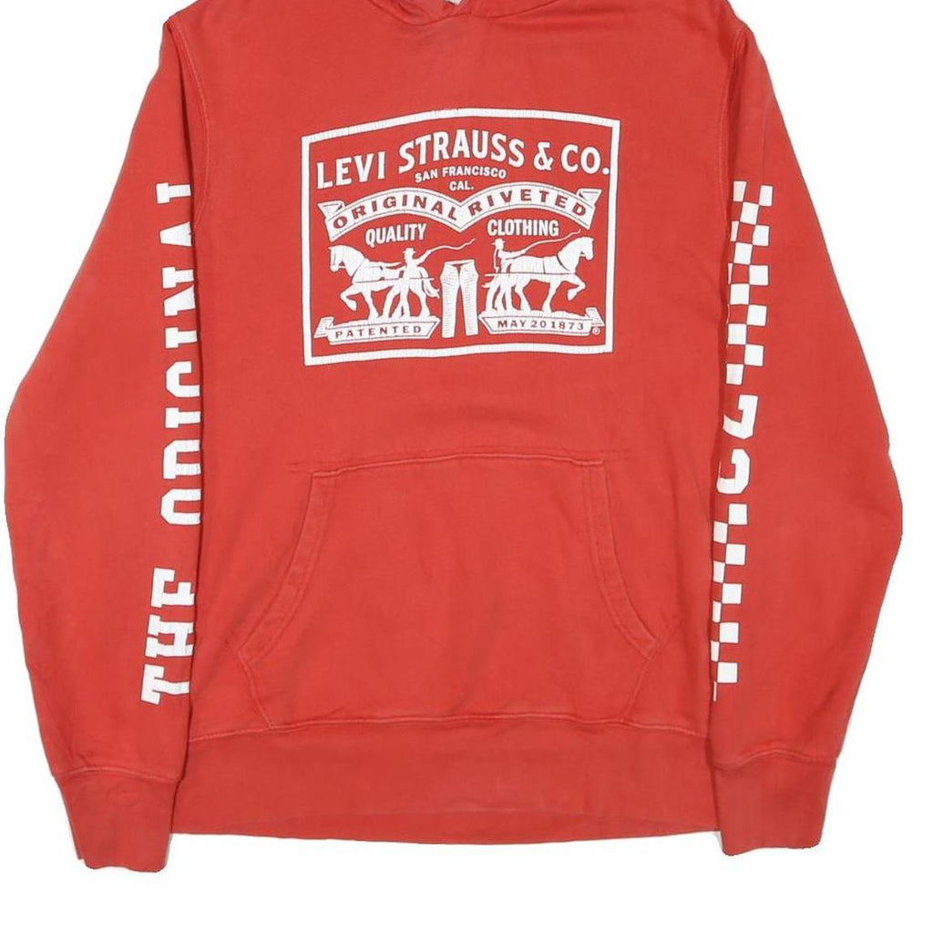 LEVI'S Mens Red Pullover Hoodie M Cotton Blend Graphic Print Casual Sweatshirt