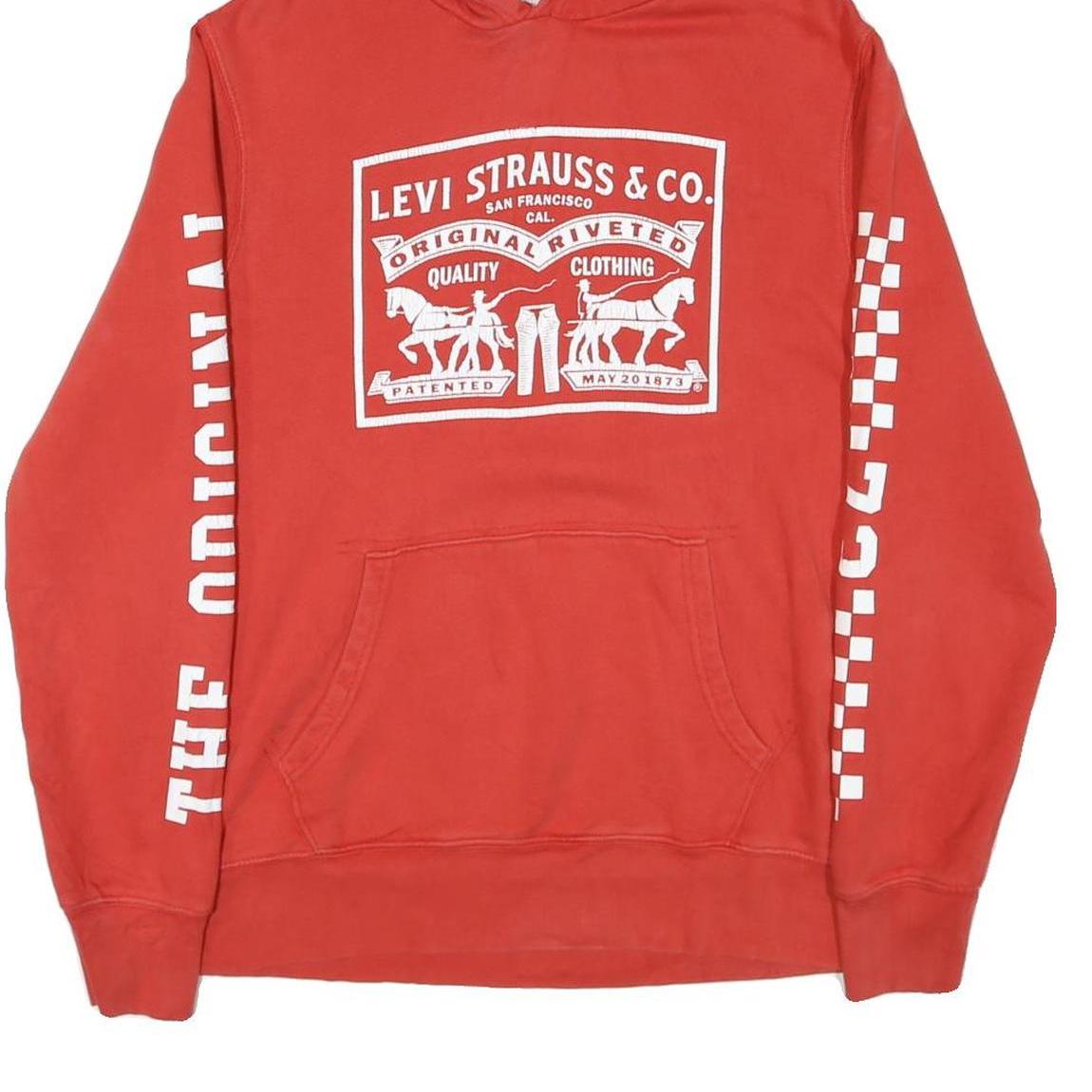 LEVI'S Mens Red Pullover Hoodie M Cotton Blend Graphic Print Casual Sweatshirt