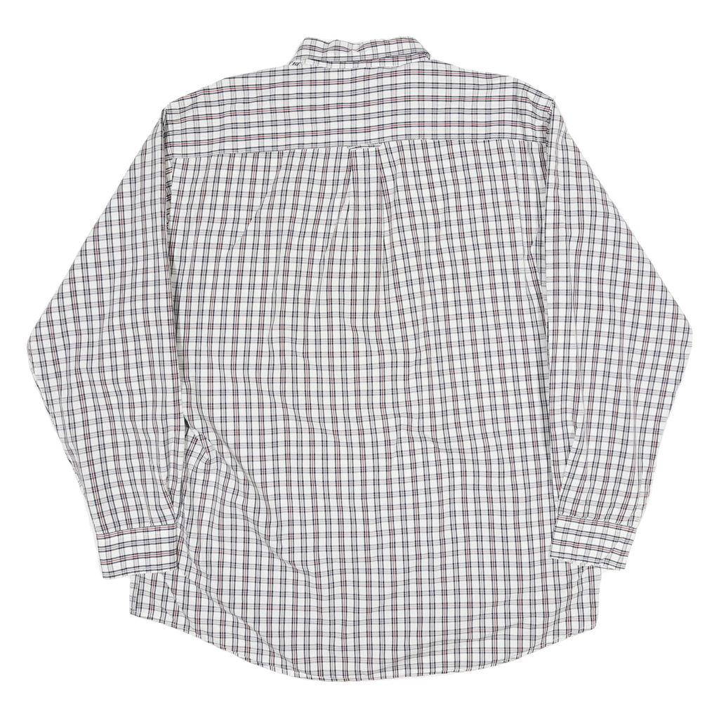 NAUTICA Mens White & Red Checked Cotton Blend Shirt L Classic Button Down Long