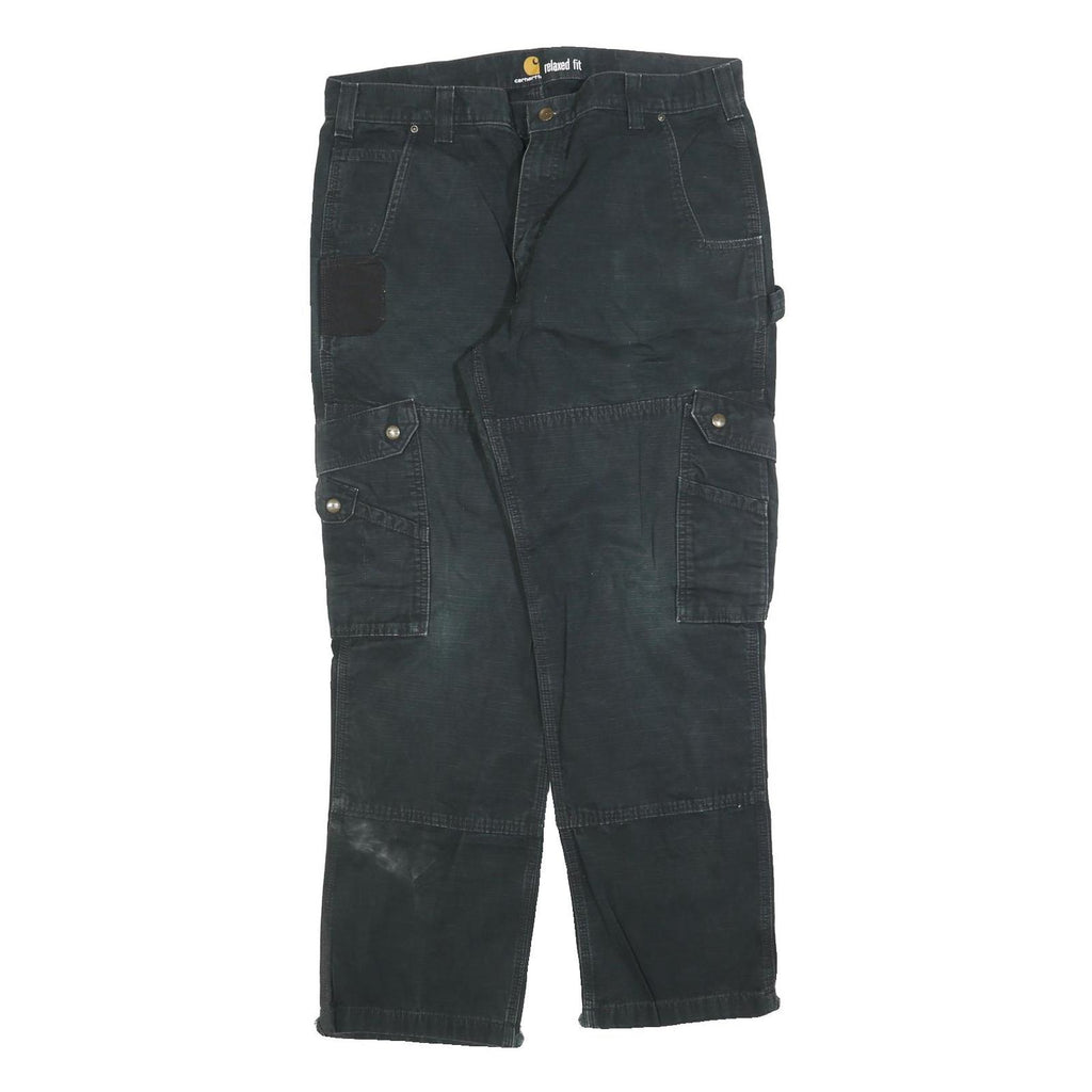CARHARTT Mens Black Relaxed Cargo Denim Jeans W38 L32 Durable Workwear