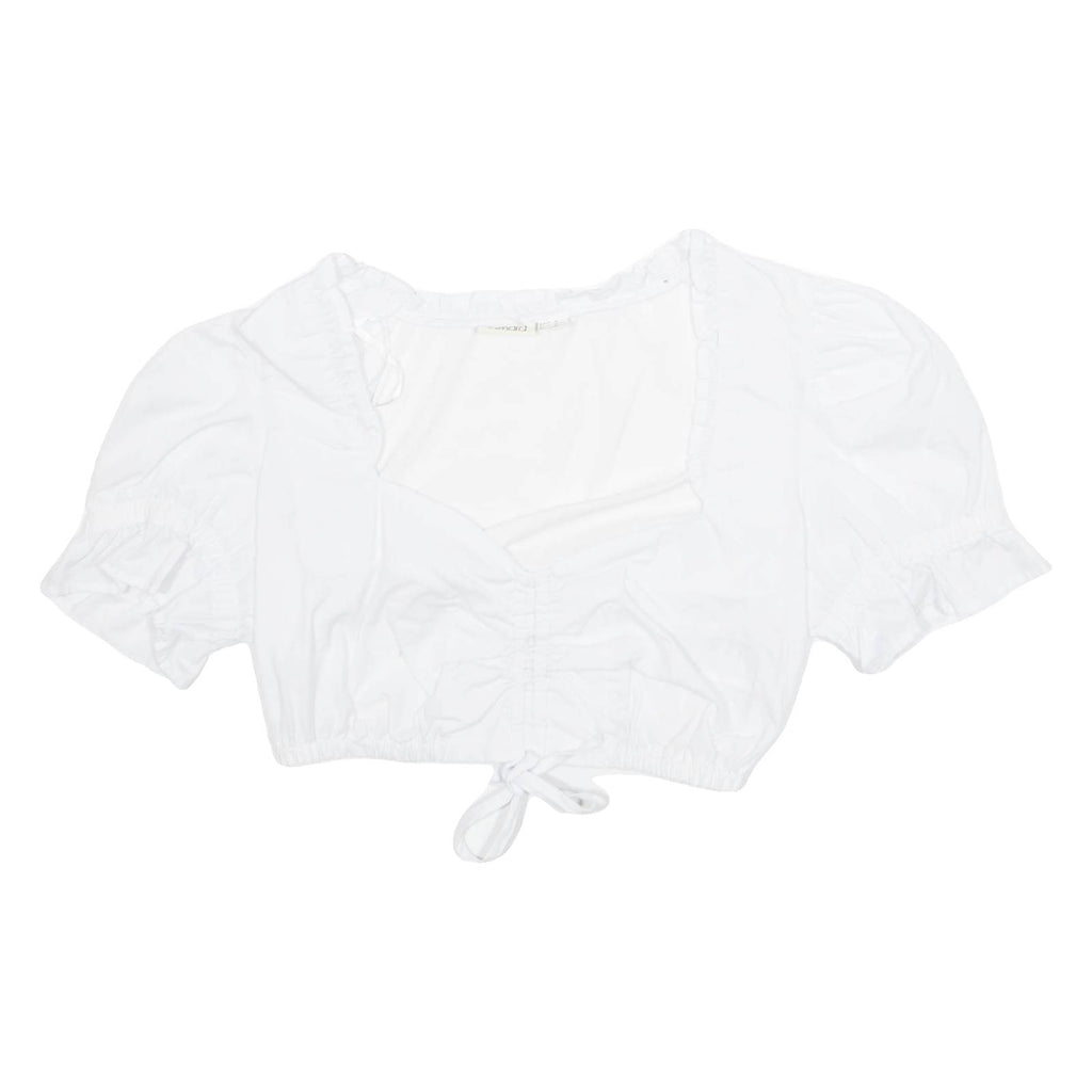 ESMARA Womens Cropped Blouse White V-Neck Puff Sleeve UK 10