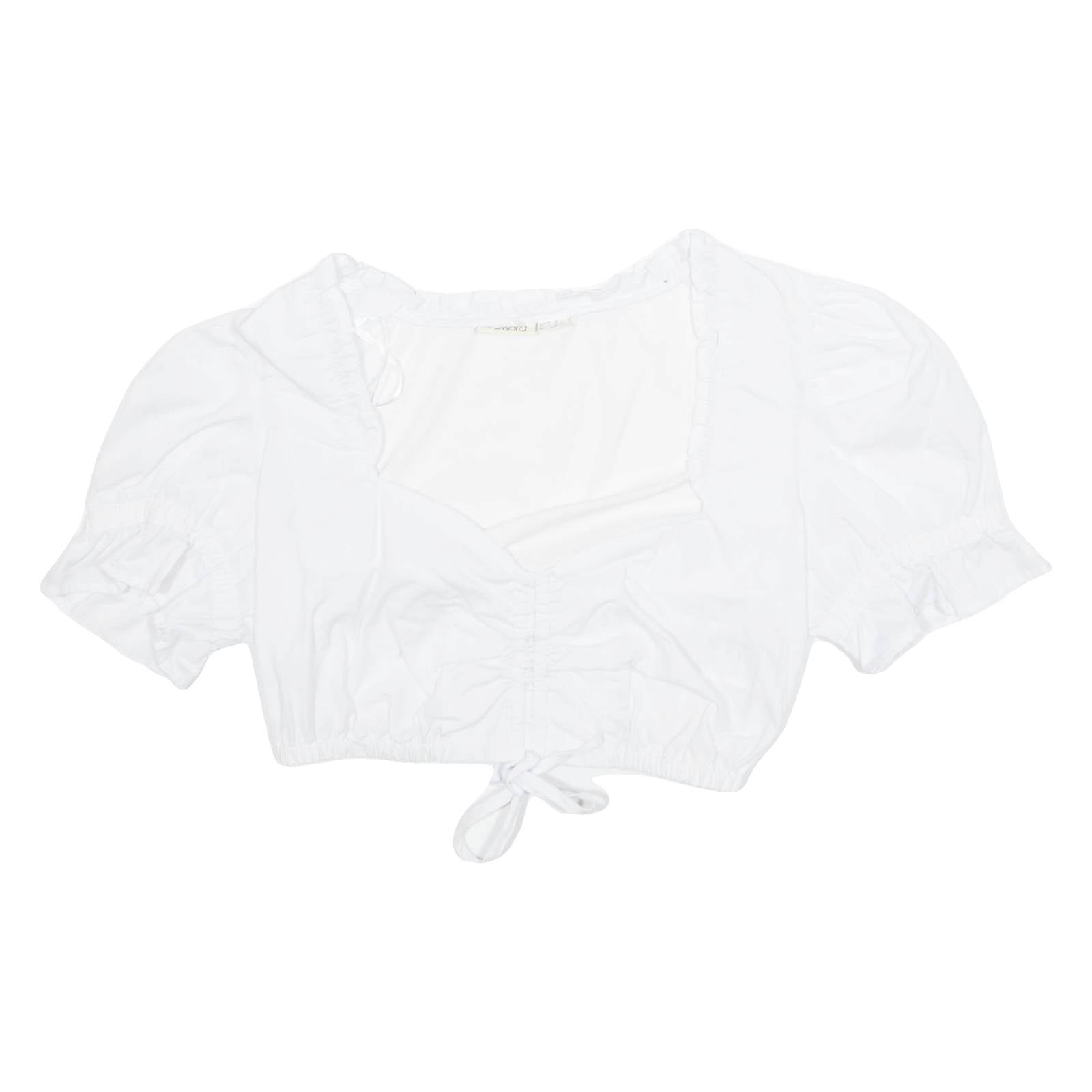 ESMARA Womens Cropped Blouse White V-Neck Puff Sleeve UK 10