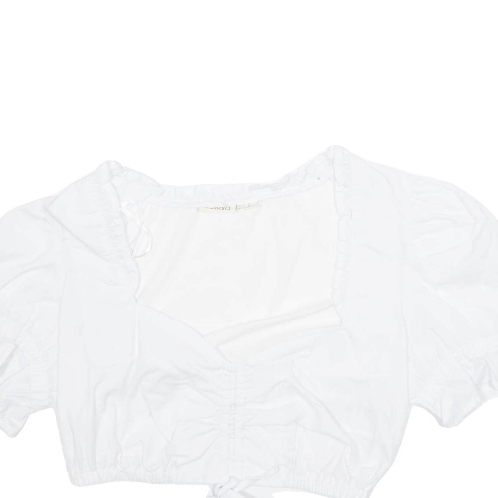 ESMARA Womens Cropped Blouse White V-Neck Puff Sleeve UK 10