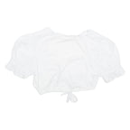 ESMARA Womens Cropped Blouse White V-Neck Puff Sleeve UK 10