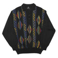 PKZ Mens Black Patterned Pullover Polo Wool Blend Jumper L Casual Retro Knit