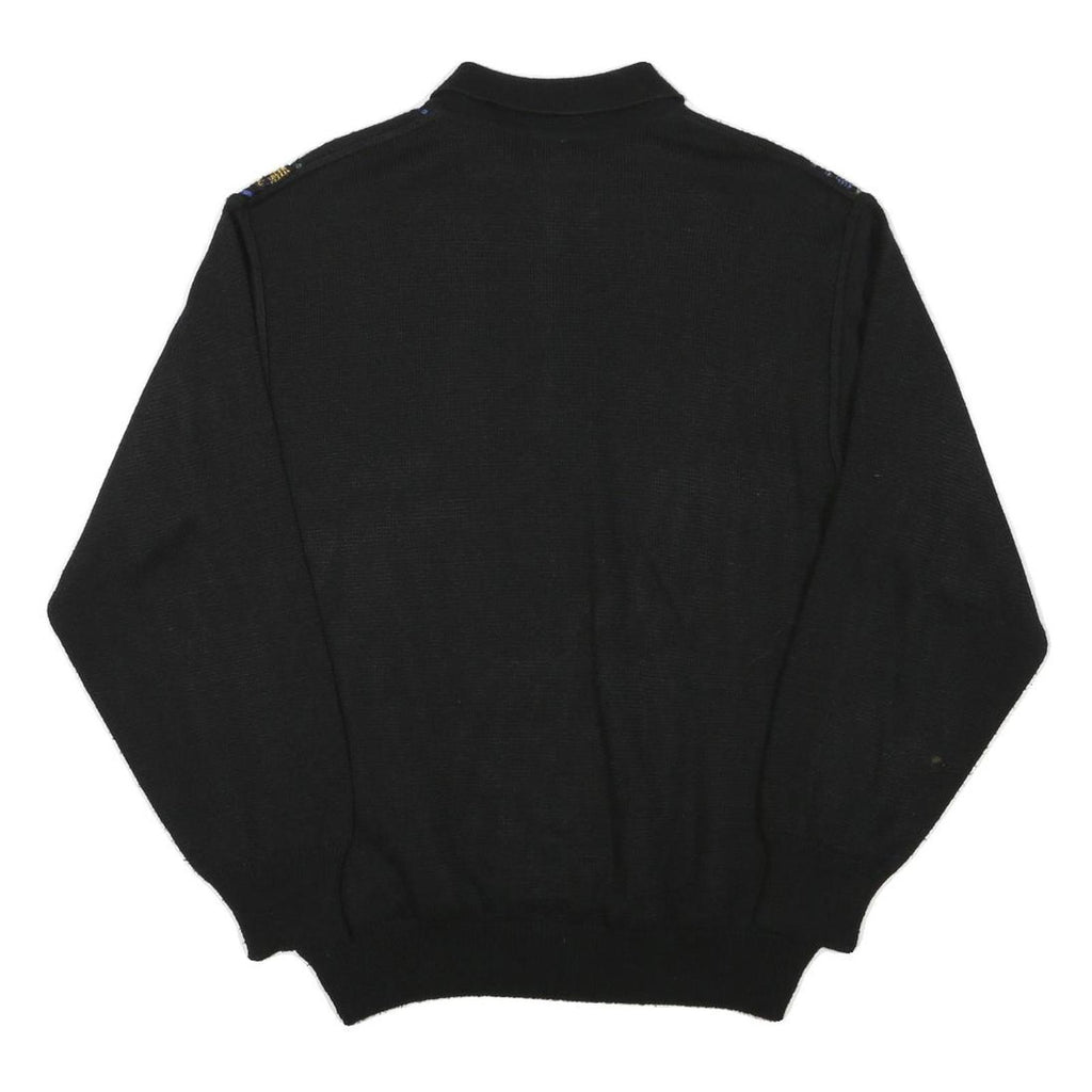 PKZ Mens Black Patterned Pullover Polo Wool Blend Jumper L Casual Retro Knit