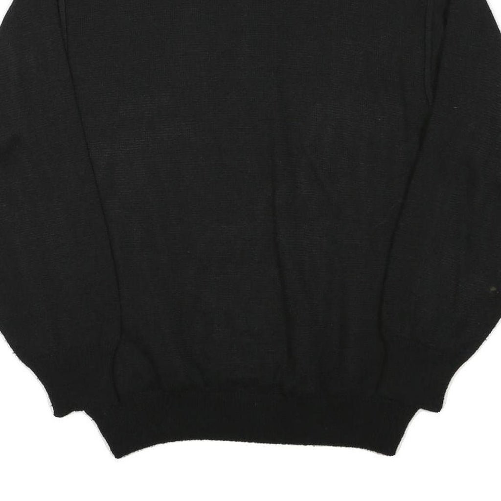 PKZ Mens Black Patterned Pullover Polo Wool Blend Jumper L Casual Retro Knit