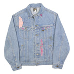 LEE Womens Blue Denim Jacket M Cotton Button Flamingo Embroidered Sequins