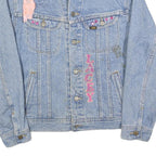 LEE Womens Blue Denim Jacket M Cotton Button Flamingo Embroidered Sequins