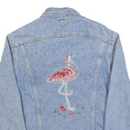 LEE Womens Blue Denim Jacket M Cotton Button Flamingo Embroidered Sequins
