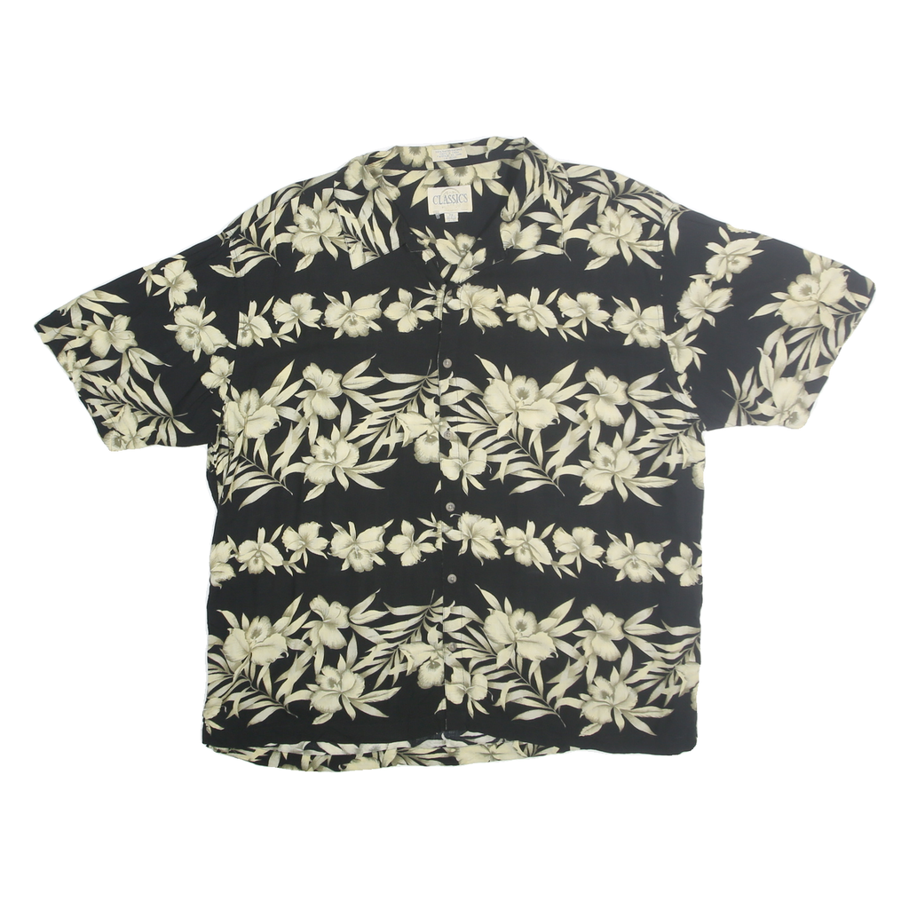 R&R CLASSICS Mens Black & Cream Floral Rayon Shirt XL Summer Beach Style