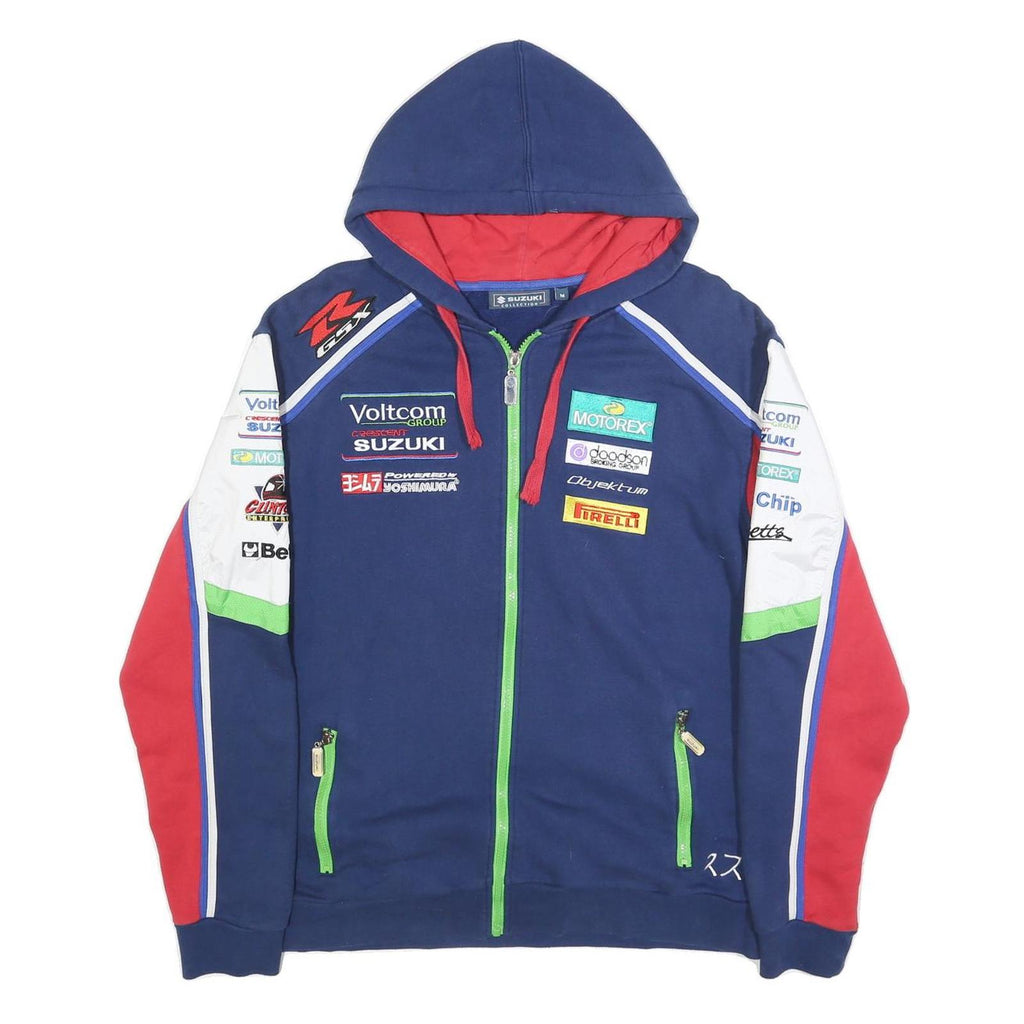 SUZUKI COLLECTION Mens Blue Red Cotton Blend Hoodie M Racing Team Zip Up