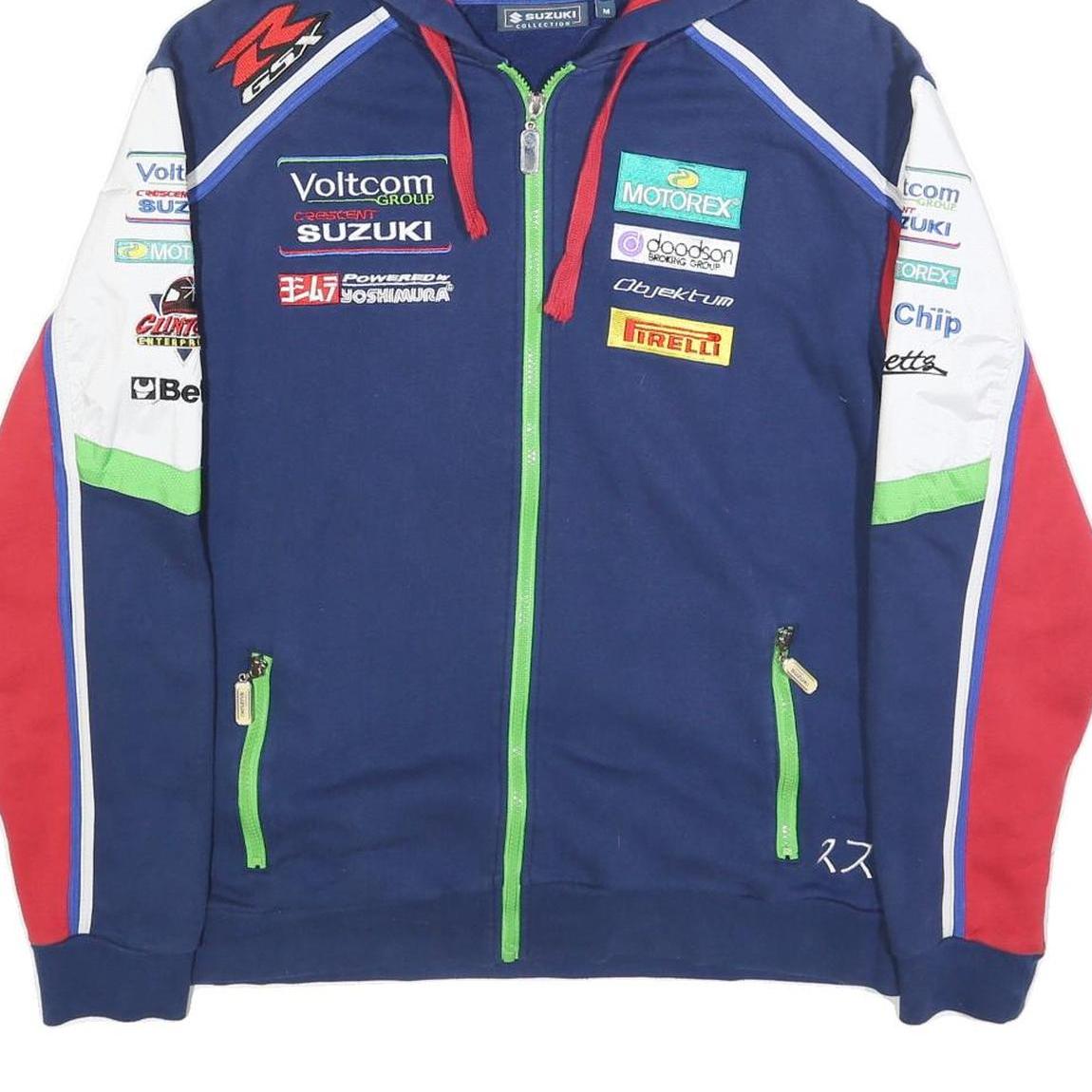 SUZUKI COLLECTION Mens Blue Red Cotton Blend Hoodie M Racing Team Zip Up