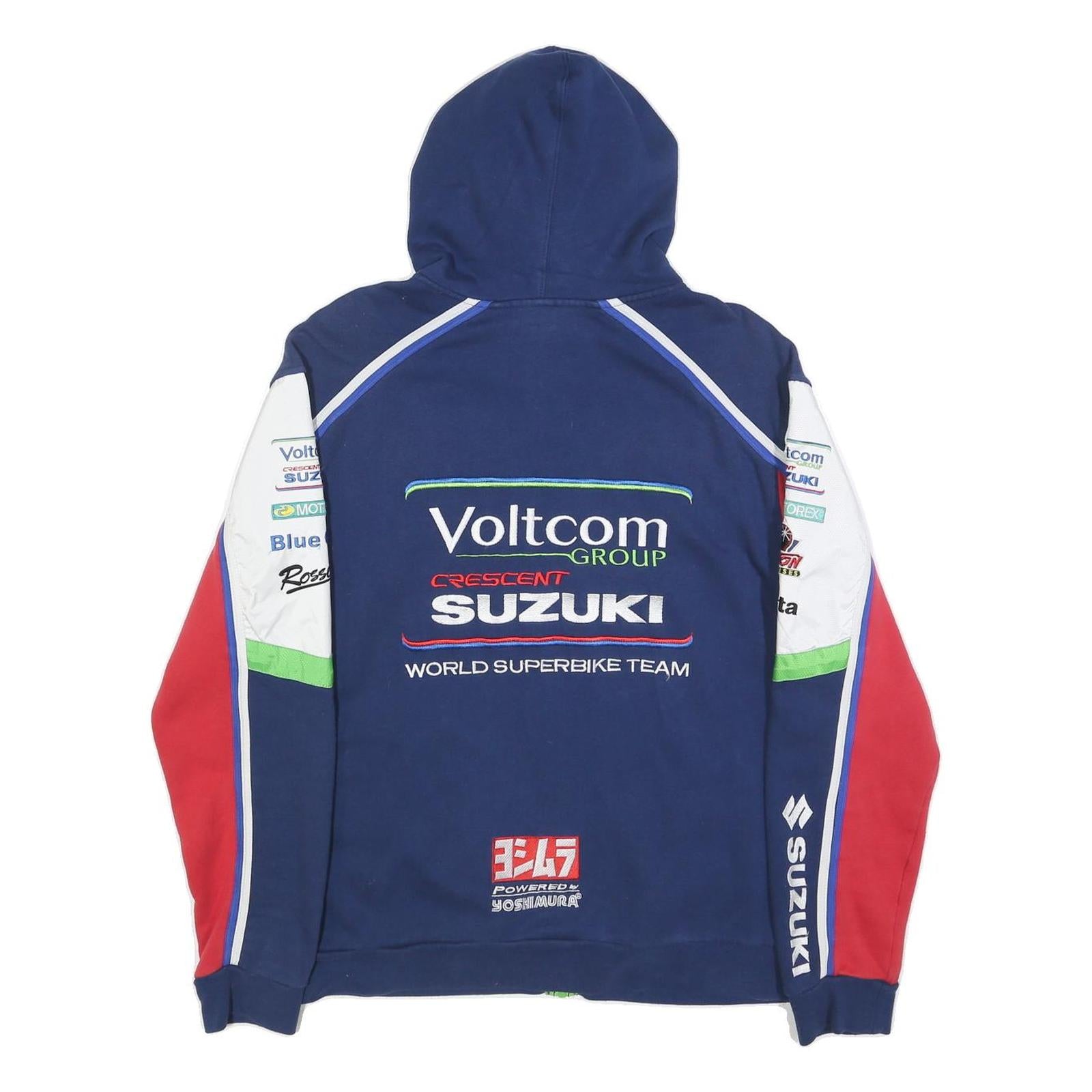 SUZUKI COLLECTION Mens Blue Red Cotton Blend Hoodie M Racing Team Zip Up