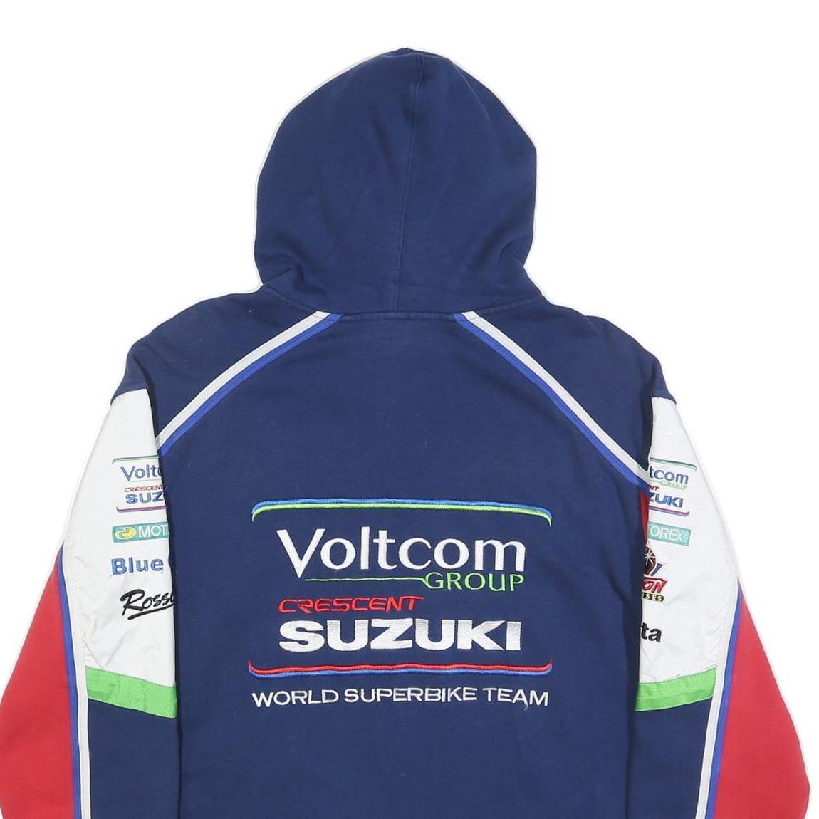 SUZUKI COLLECTION Mens Blue Red Cotton Blend Hoodie M Racing Team Zip Up