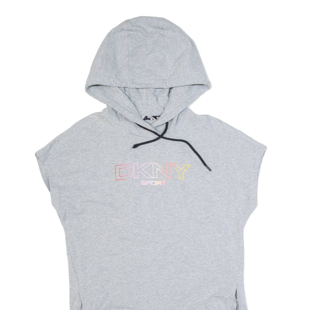 DKNY Hooded Oversized Womens Jumper Dress Grey Short Sleeve Knee Length S