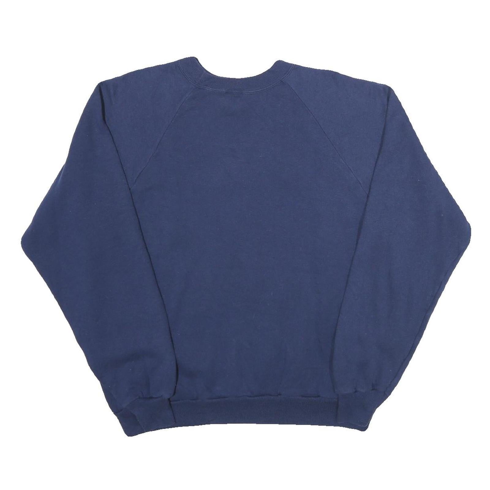 HANES Mens Blue Crew Neck XL Embroidered Logo Sweatshirt Cotton Blend Casual