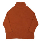 BARBOUR Womens Rust Plain Roll Neck Chunky Knit Jumper L Cotton Blend Casual