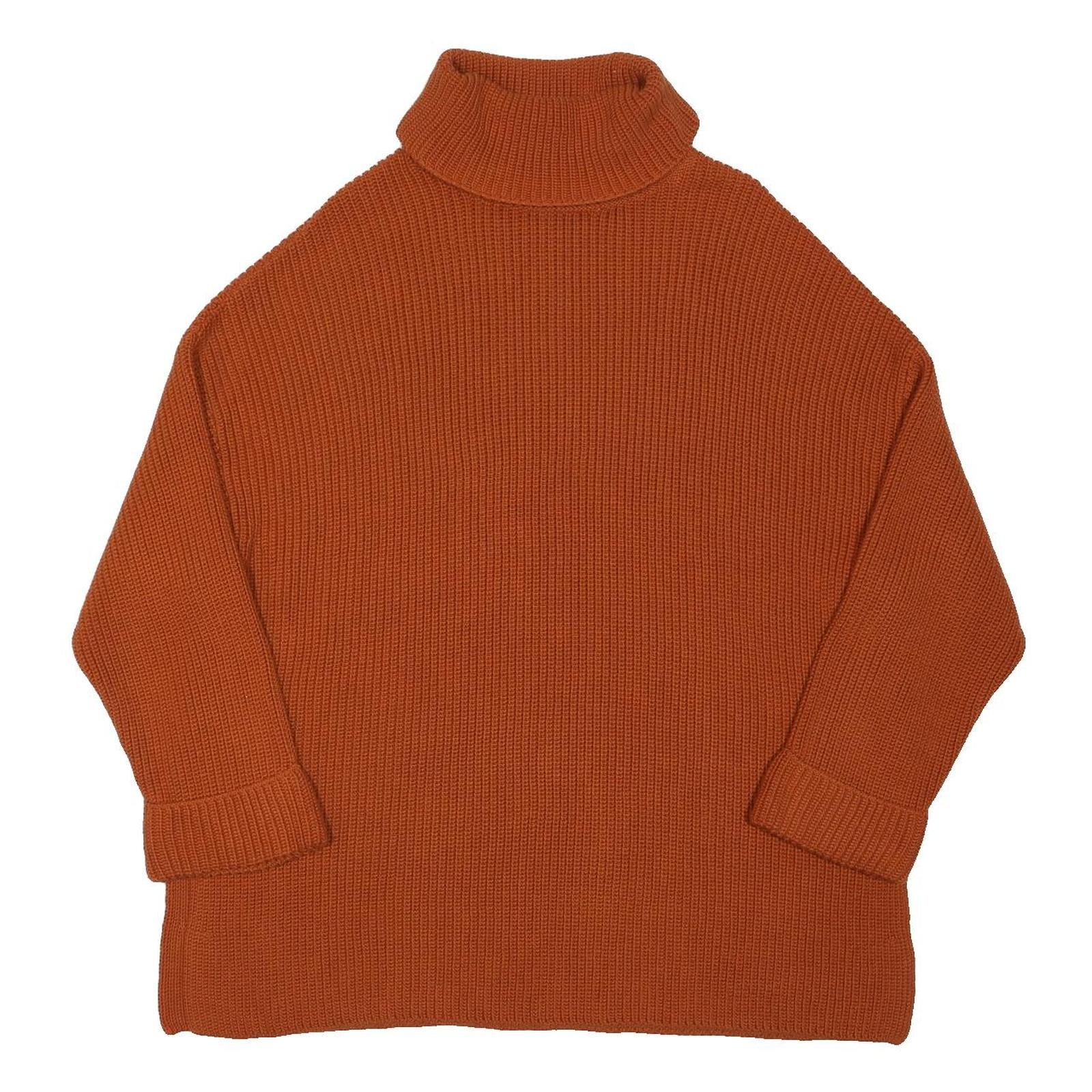 BARBOUR Womens Rust Plain Roll Neck Chunky Knit Jumper L Cotton Blend Casual