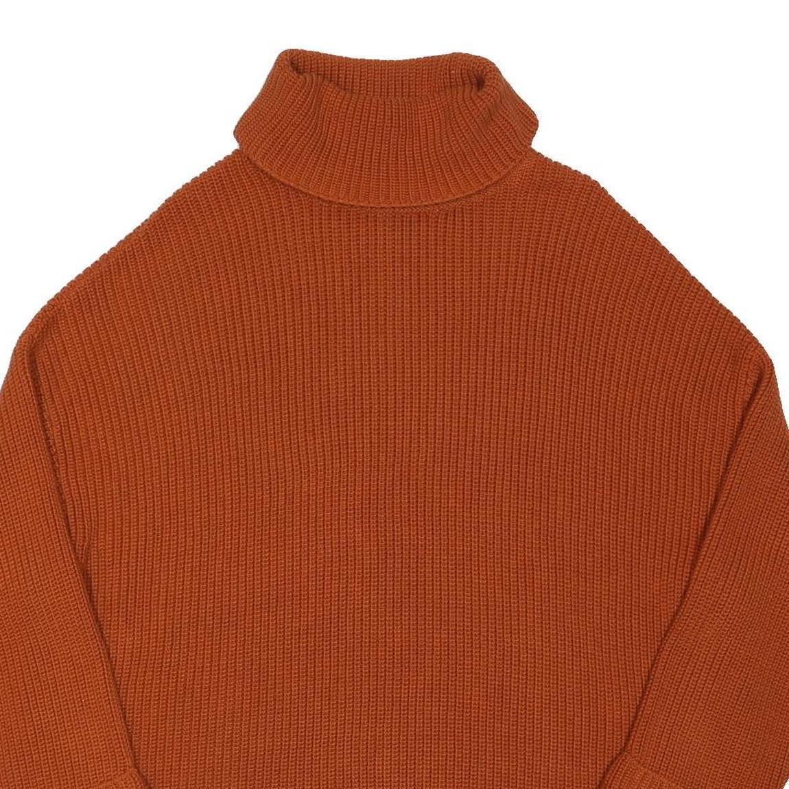 BARBOUR Womens Rust Plain Roll Neck Chunky Knit Jumper L Cotton Blend Casual