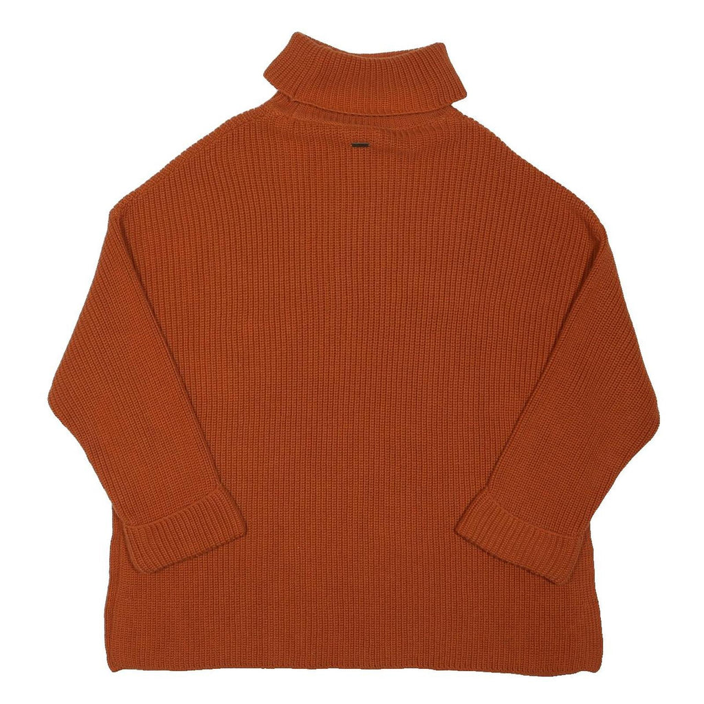 BARBOUR Womens Rust Plain Roll Neck Chunky Knit Jumper L Cotton Blend Casual