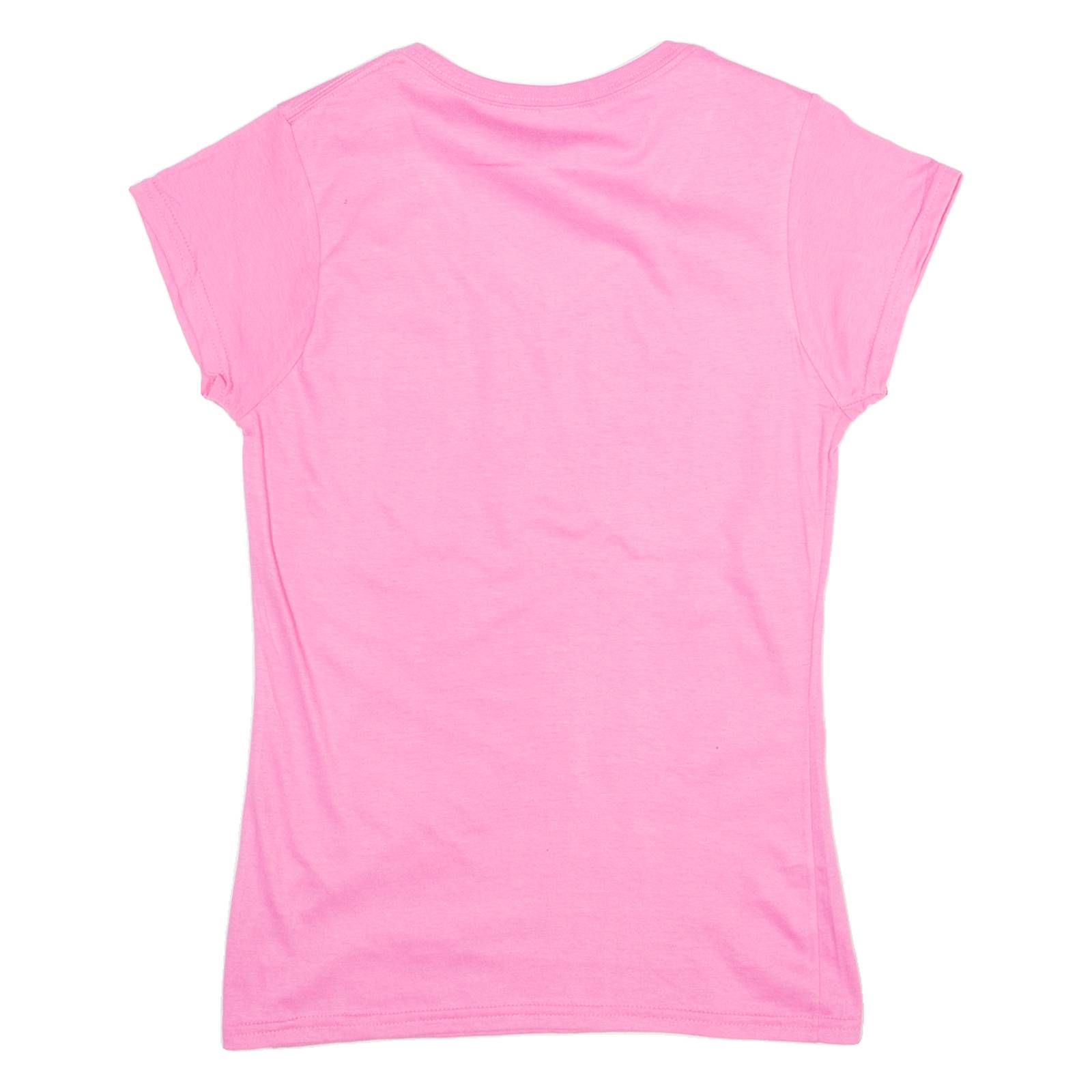 GILDAN Cat Print Womens T-Shirt Pink V-Neck S