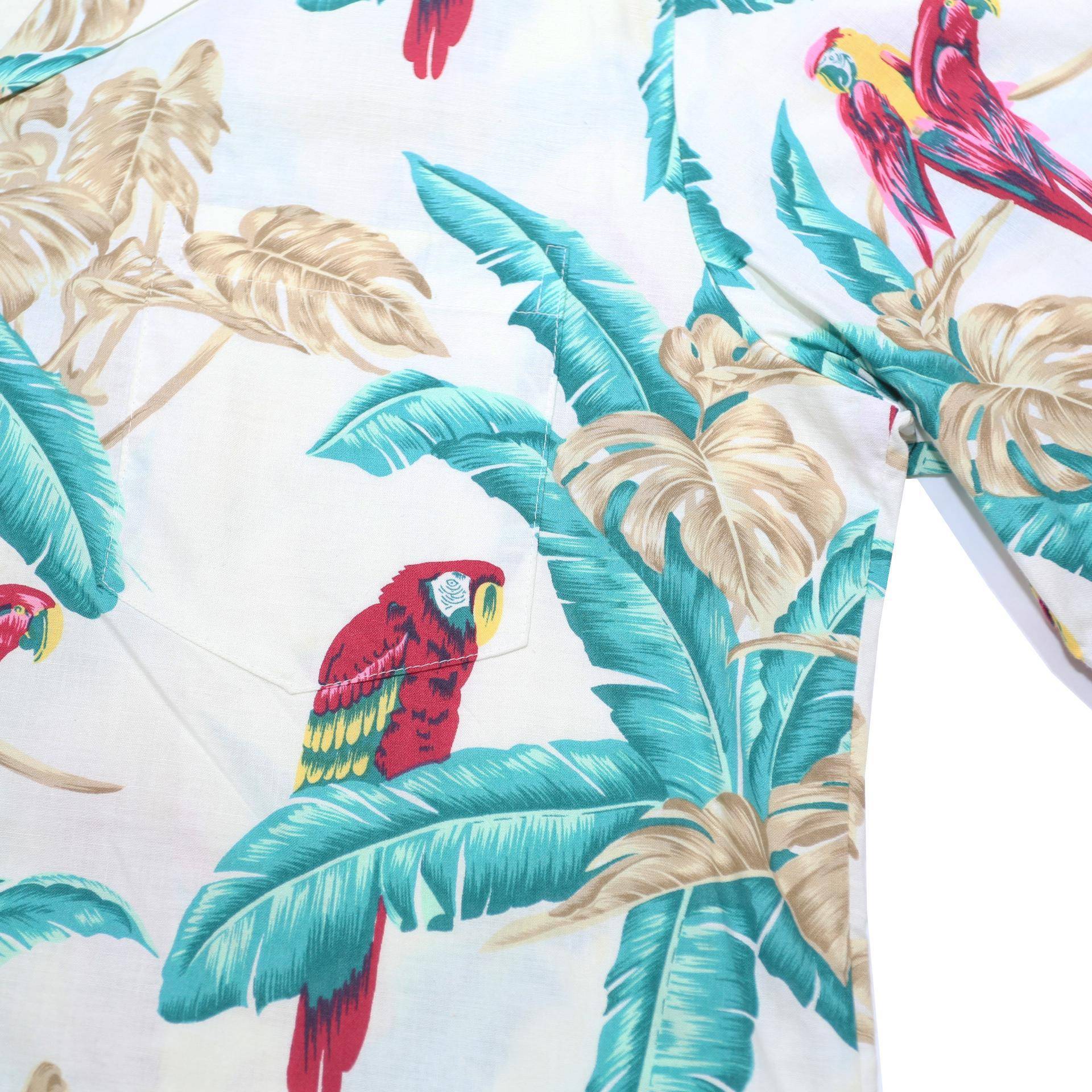 PARADISE FOUND Mens White & Aqua Tropical Print Cotton Shirt L Summer Beach