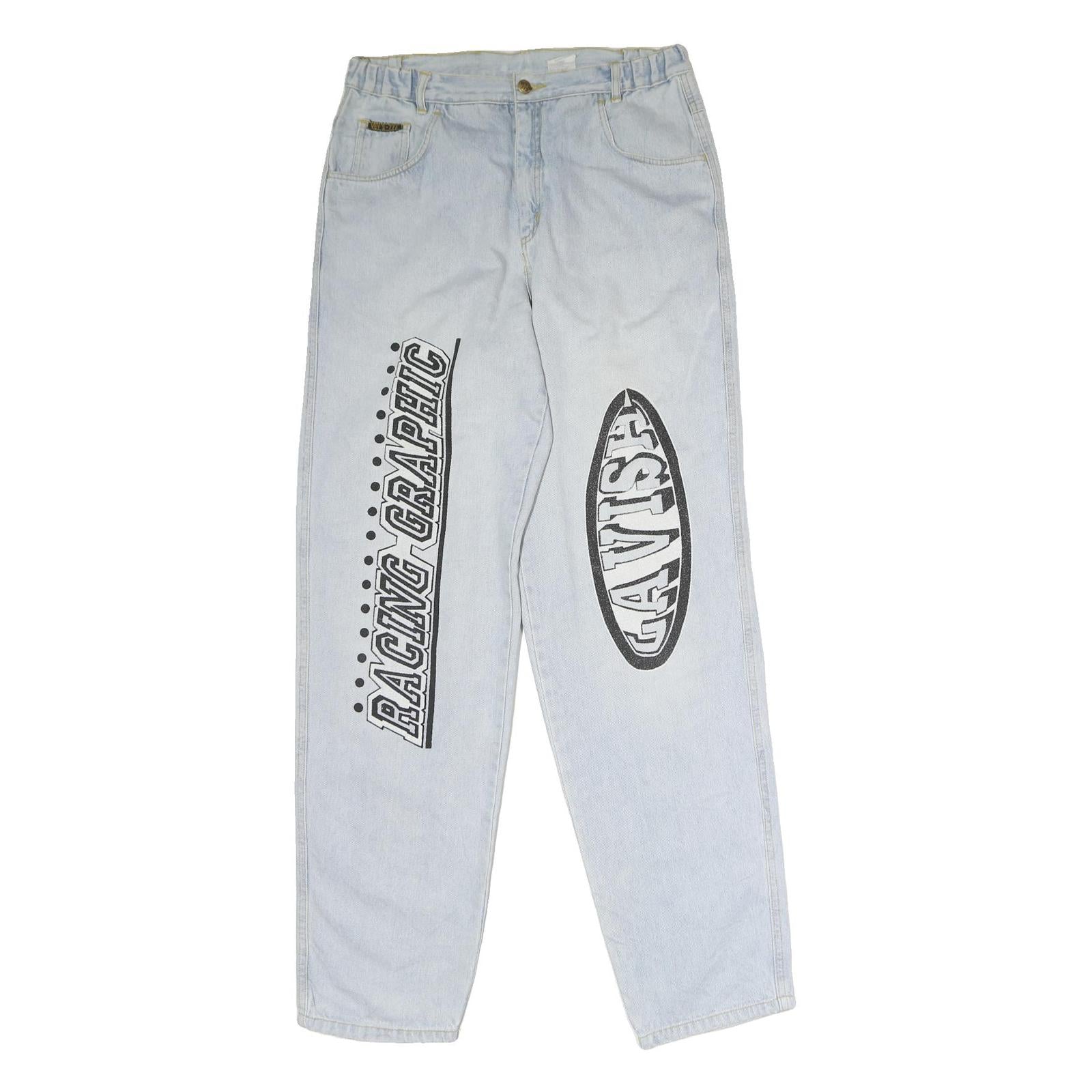 Mens Light Blue Regular Fit Straight Leg Denim Jeans W30 L33 Racing Graphic