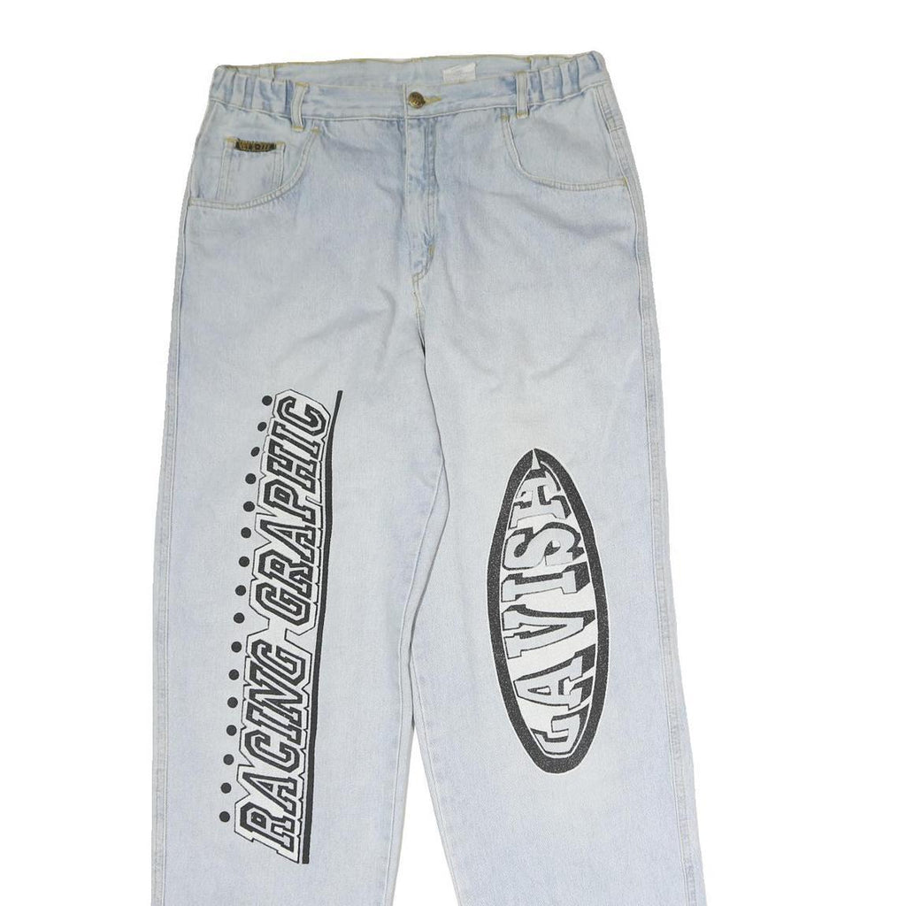 Mens Light Blue Regular Fit Straight Leg Denim Jeans W30 L33 Racing Graphic