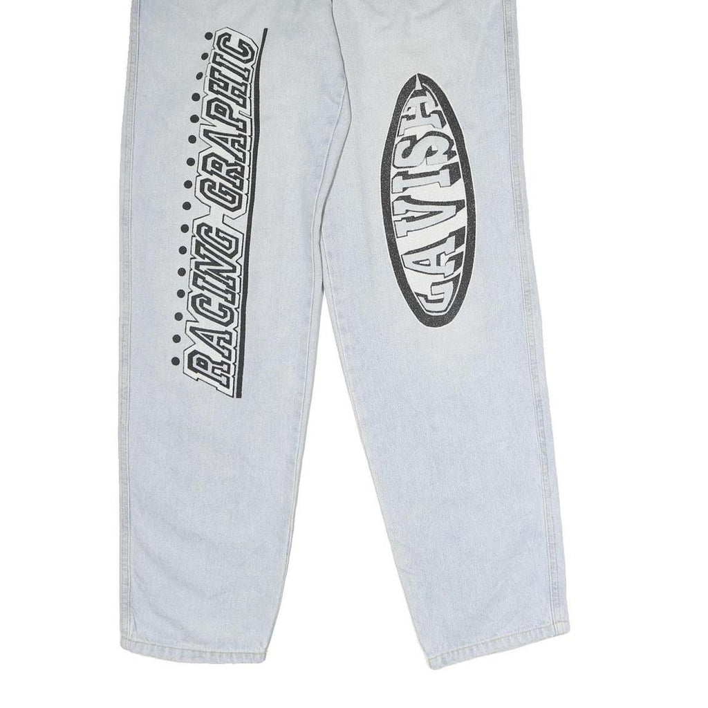 Mens Light Blue Regular Fit Straight Leg Denim Jeans W30 L33 Racing Graphic