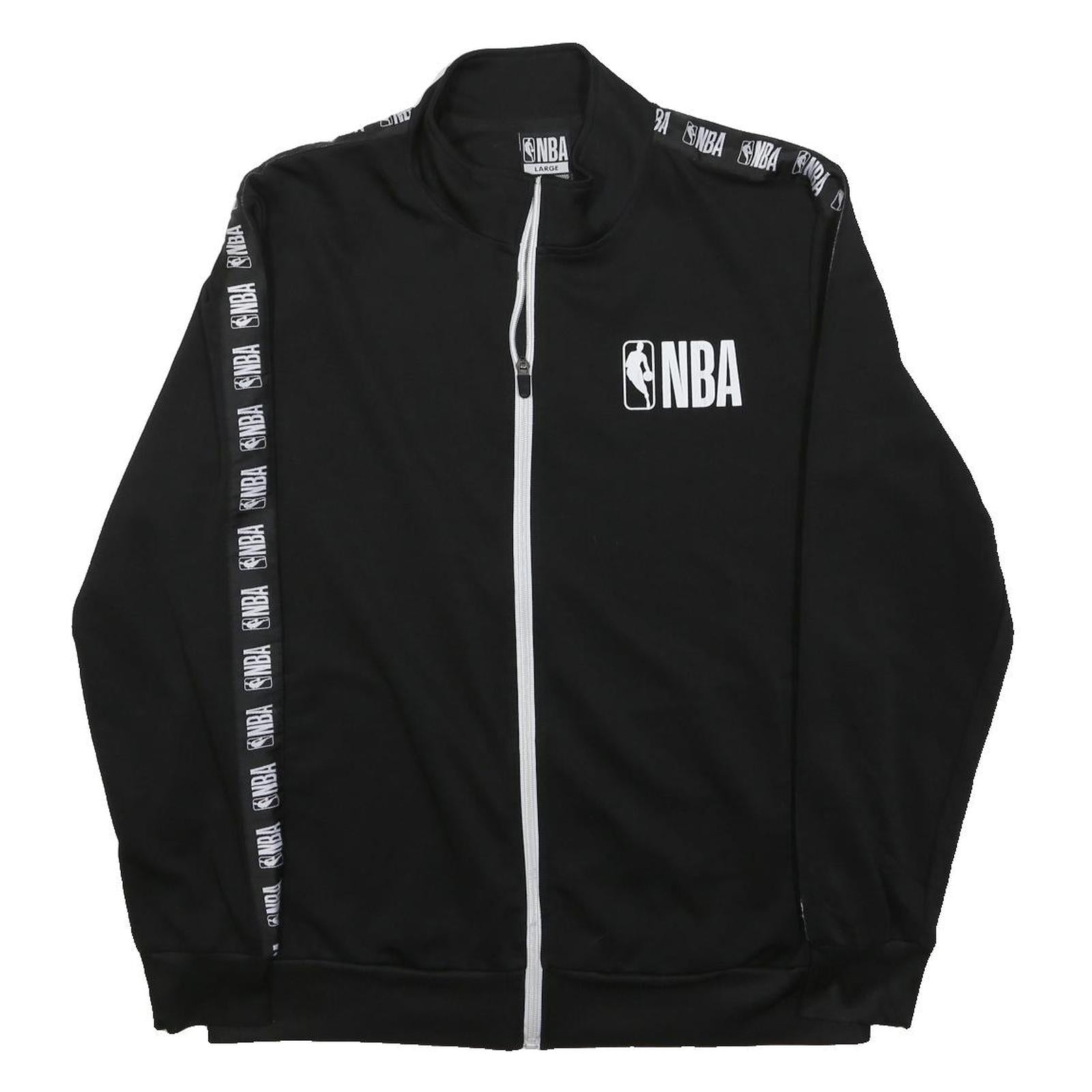 NBA Mens Black Zip Jacket L Polyester Logo Print Sports Casual Streetwear
