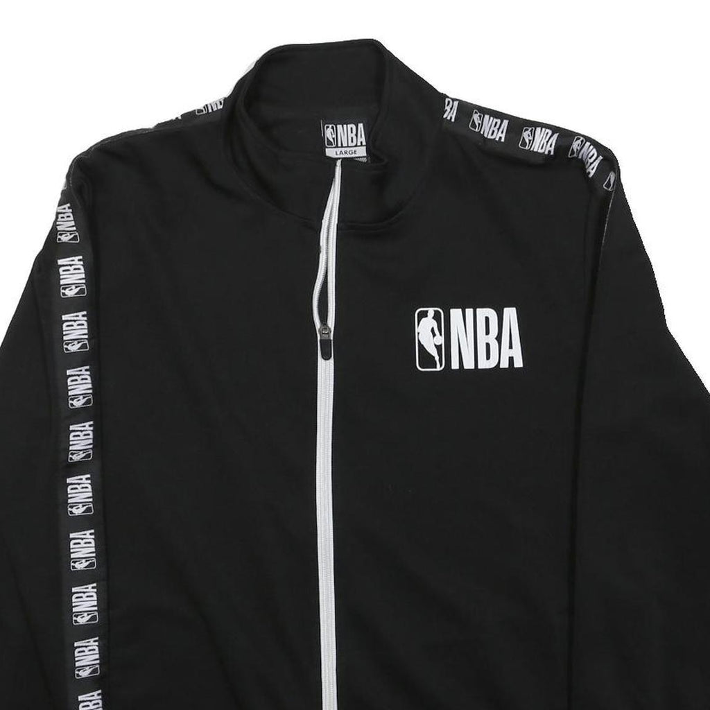 NBA Mens Black Zip Jacket L Polyester Logo Print Sports Casual Streetwear