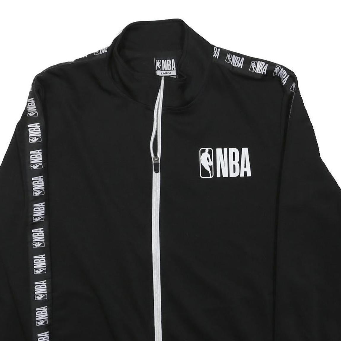 NBA Mens Black Zip Jacket L Polyester Logo Print Sports Casual Streetwear