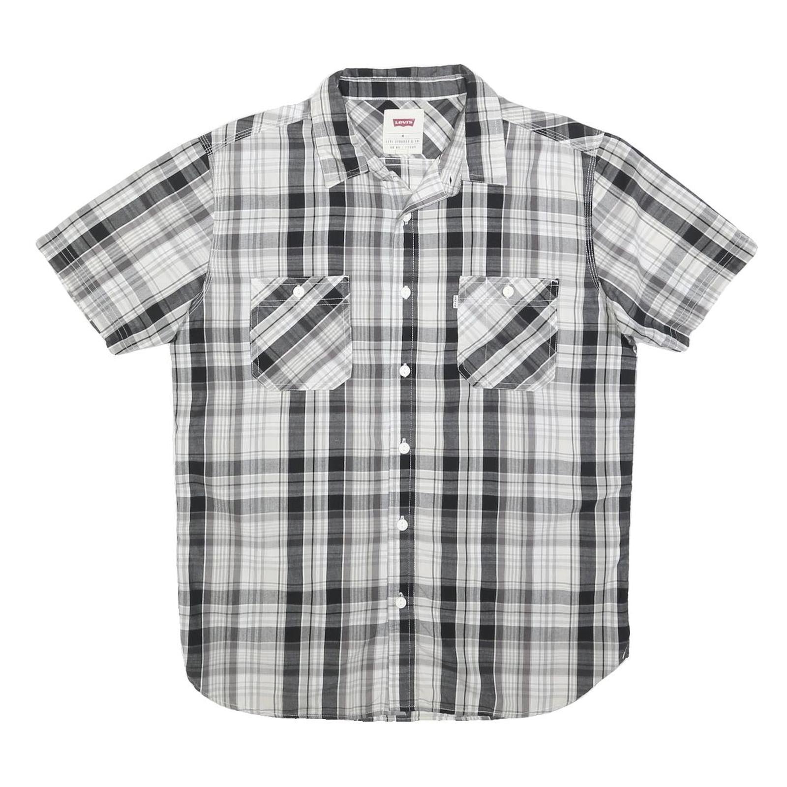 LEVI'S Mens Black & Grey Check Shirt M Cotton Casual Short Sleeve Button Front