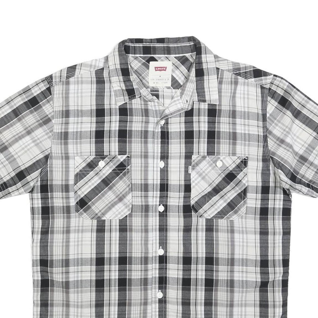 LEVI'S Mens Black & Grey Check Shirt M Cotton Casual Short Sleeve Button Front