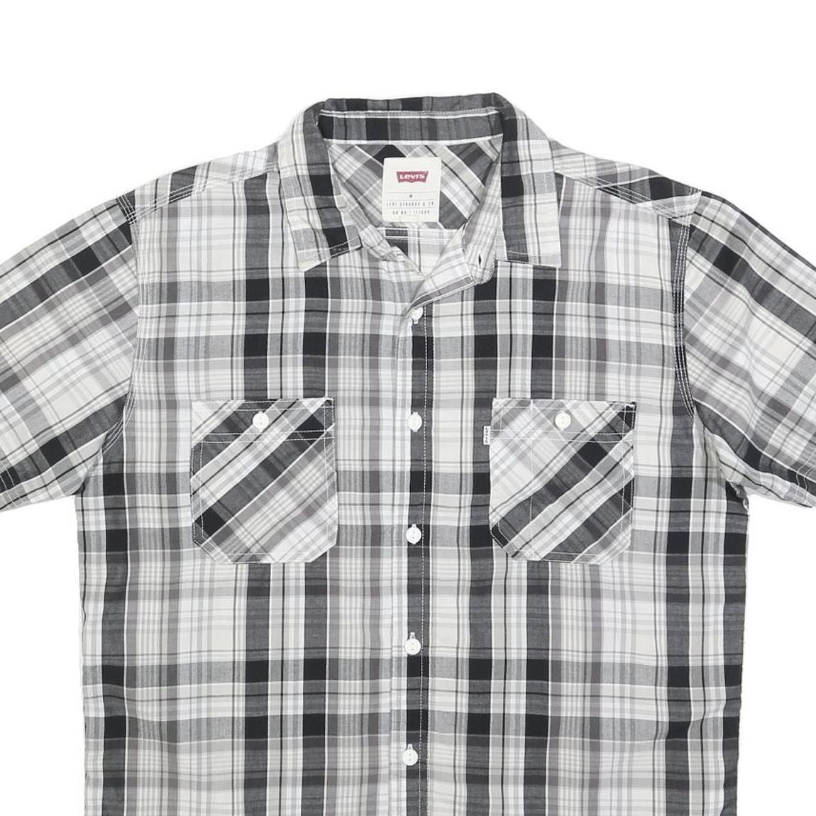 LEVI'S Mens Black & Grey Check Shirt M Cotton Casual Short Sleeve Button Front