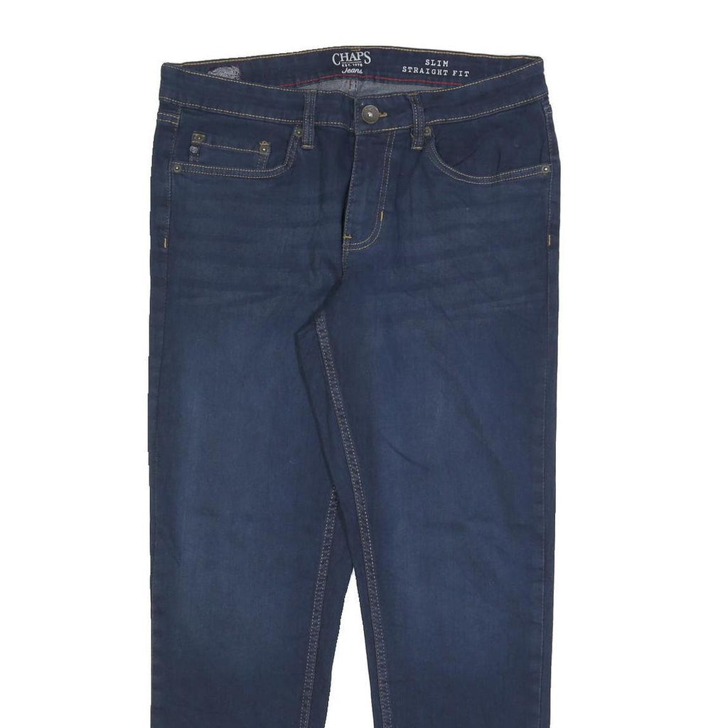 CHAPS Mens Slim Jeans Blue Denim Straight Fit W34 L30 Zip Cotton Blend