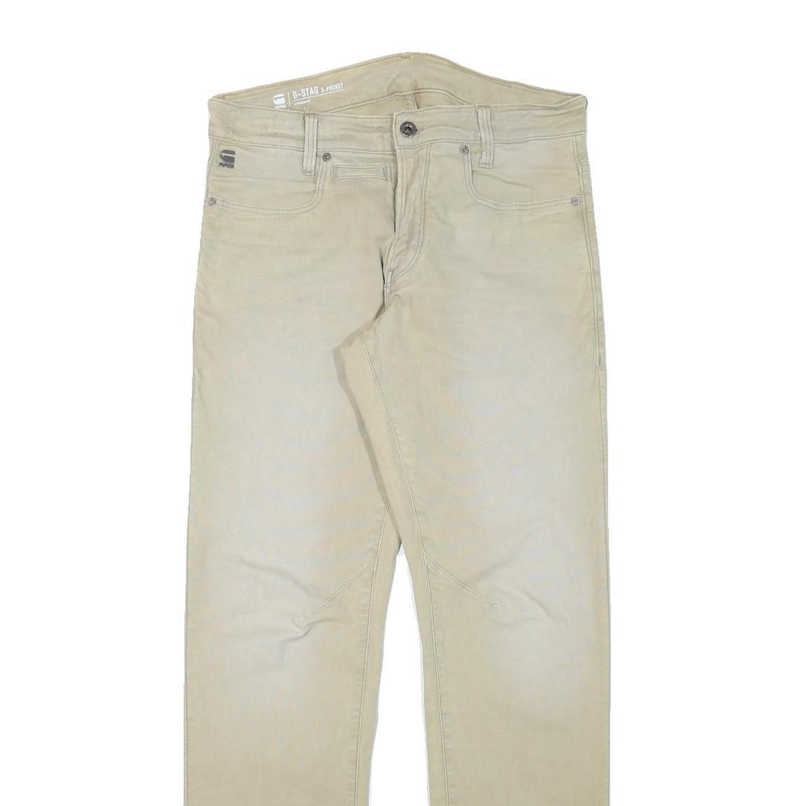 G-STAR Mens Regular Fit Beige Cotton Blend Trousers W31 L32 Casual Zip Closure